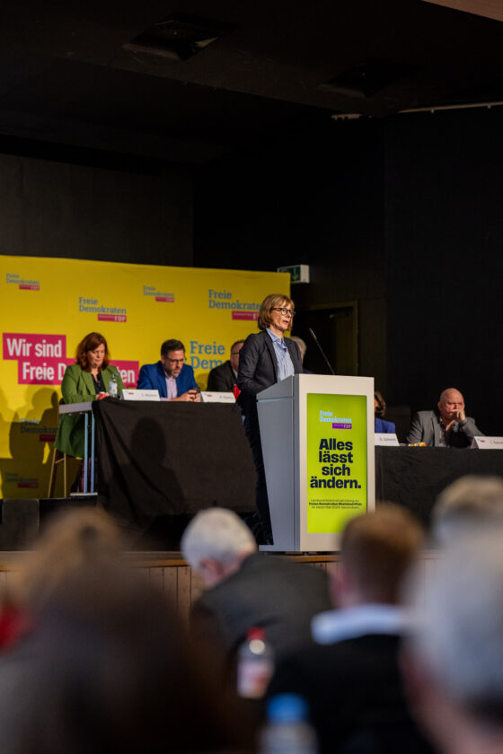 FDP conference, person gives speech at the lectern.
