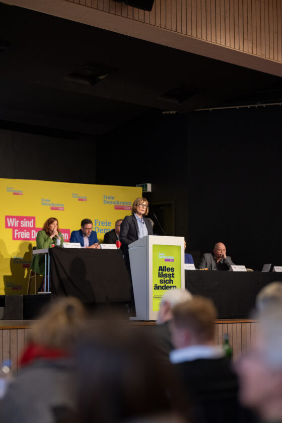 Person gives speech at FDP event
